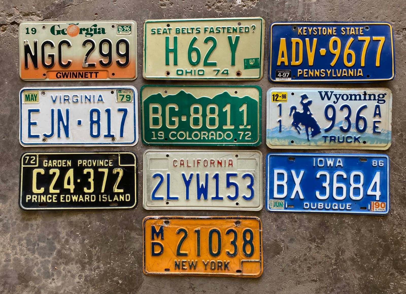 Vintage Craft Mixed State Canada Decorator Flea Market License Plate Lot of 10 gallery