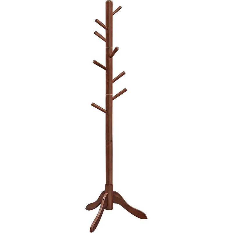 Durable Solid Wood Coat Rack Adjustable Height 3 Sections 8 Hooks Stable Base US gallery