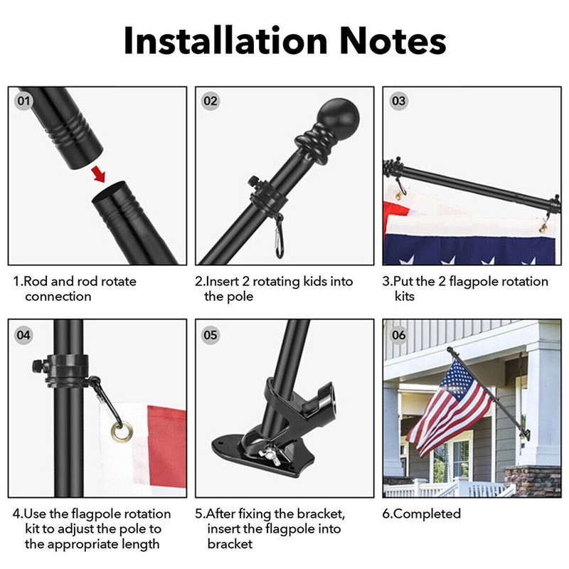 6FT Flag Pole Kit Heavy Duty Bracket Metal Pole With 2 Rotating Ring Home Garden gallery