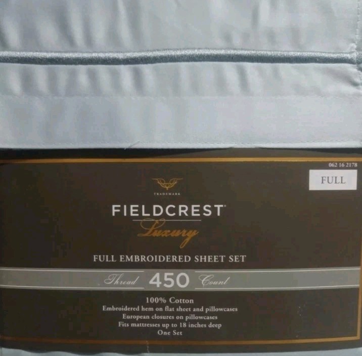 BRAND NEW FIELDCREST FULL SIZE 450TC Egyptian Cotton Sheet Set TEAL BLUE gallery