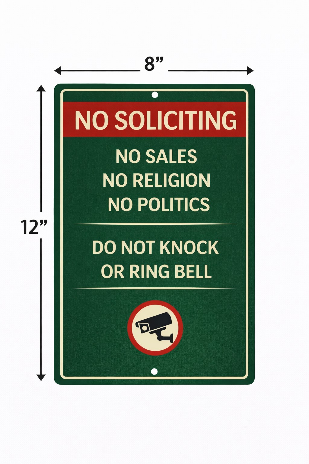No Soliciting Sign with Security Camera – No Sales Religion Politics 8x12Aluminu gallery