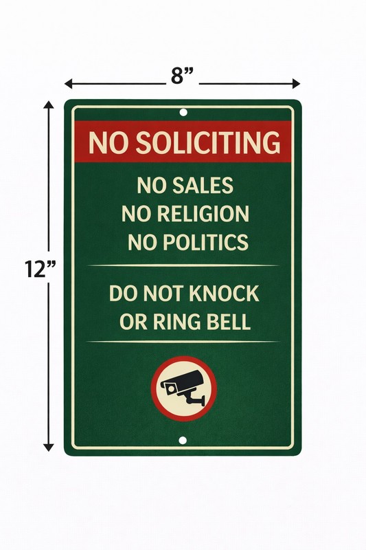 No Soliciting Sign with Security Camera – No Sales Religion Politics 8x12Aluminu gallery