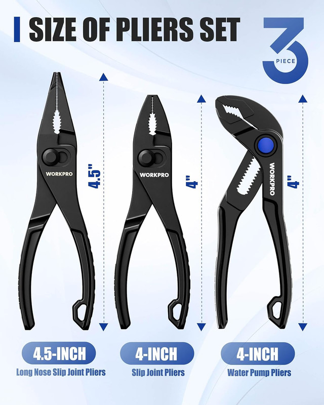 WORKPRO 3-Piece Mini Pliers Set with Pouch, 4-Inch Slip Joint Plier & 4-Inch Wat gallery
