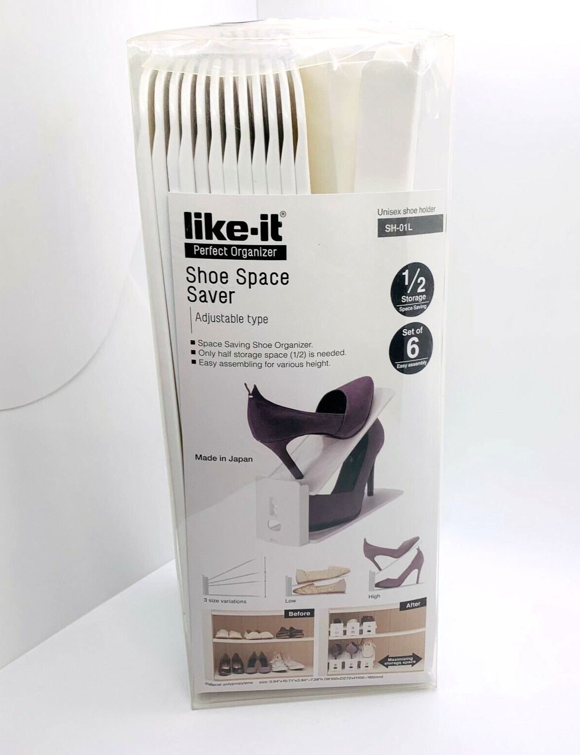 New Like-it Space Saving Adjustable Shoe Organizer - 6 Pack Made in Japan SH-01L gallery