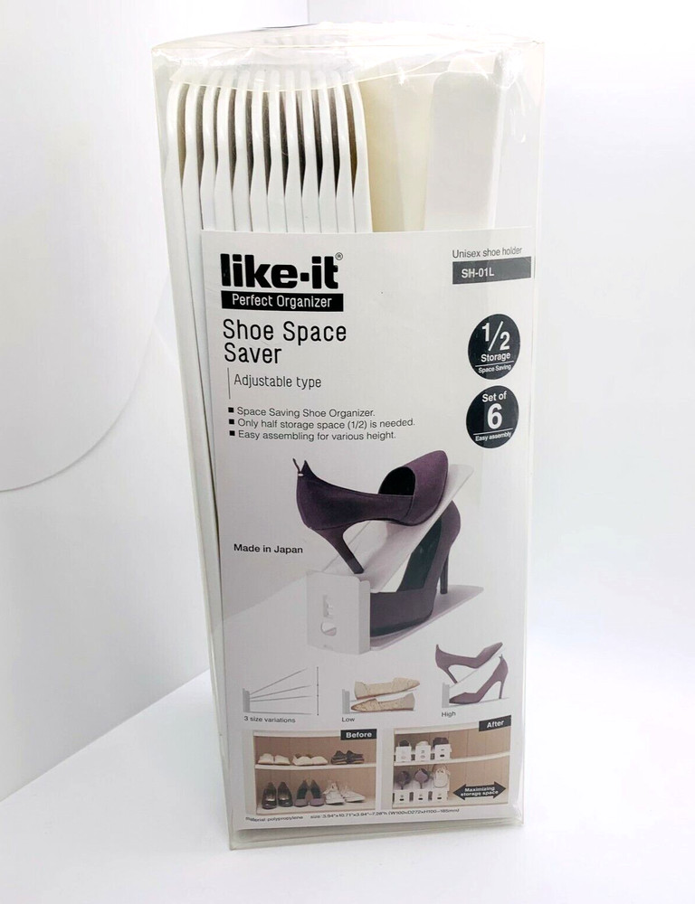 New Like-it Space Saving Adjustable Shoe Organizer - 6 Pack Made in Japan SH-01L