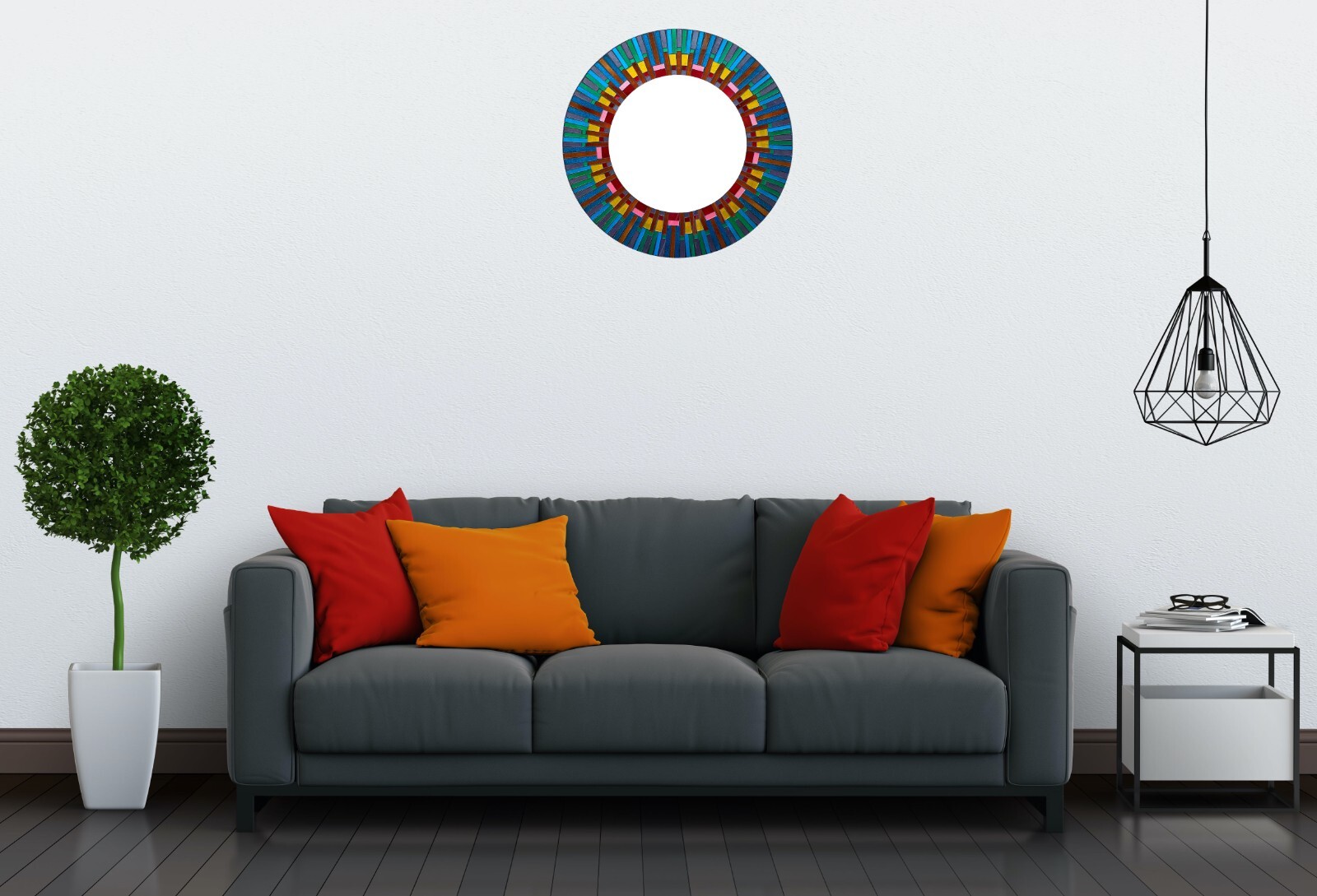Zorigs - Handcrafted Blue Multicolored Mosaic Mirror, 24" Round Wall Mirror gallery
