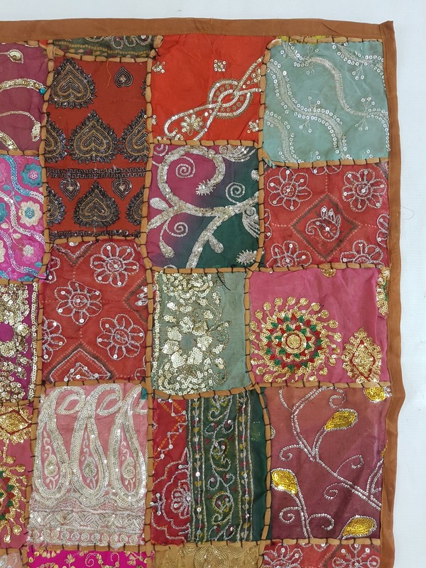 Vintage Traditional Indian Patchwork Embroidered Panel 142x96cm gallery