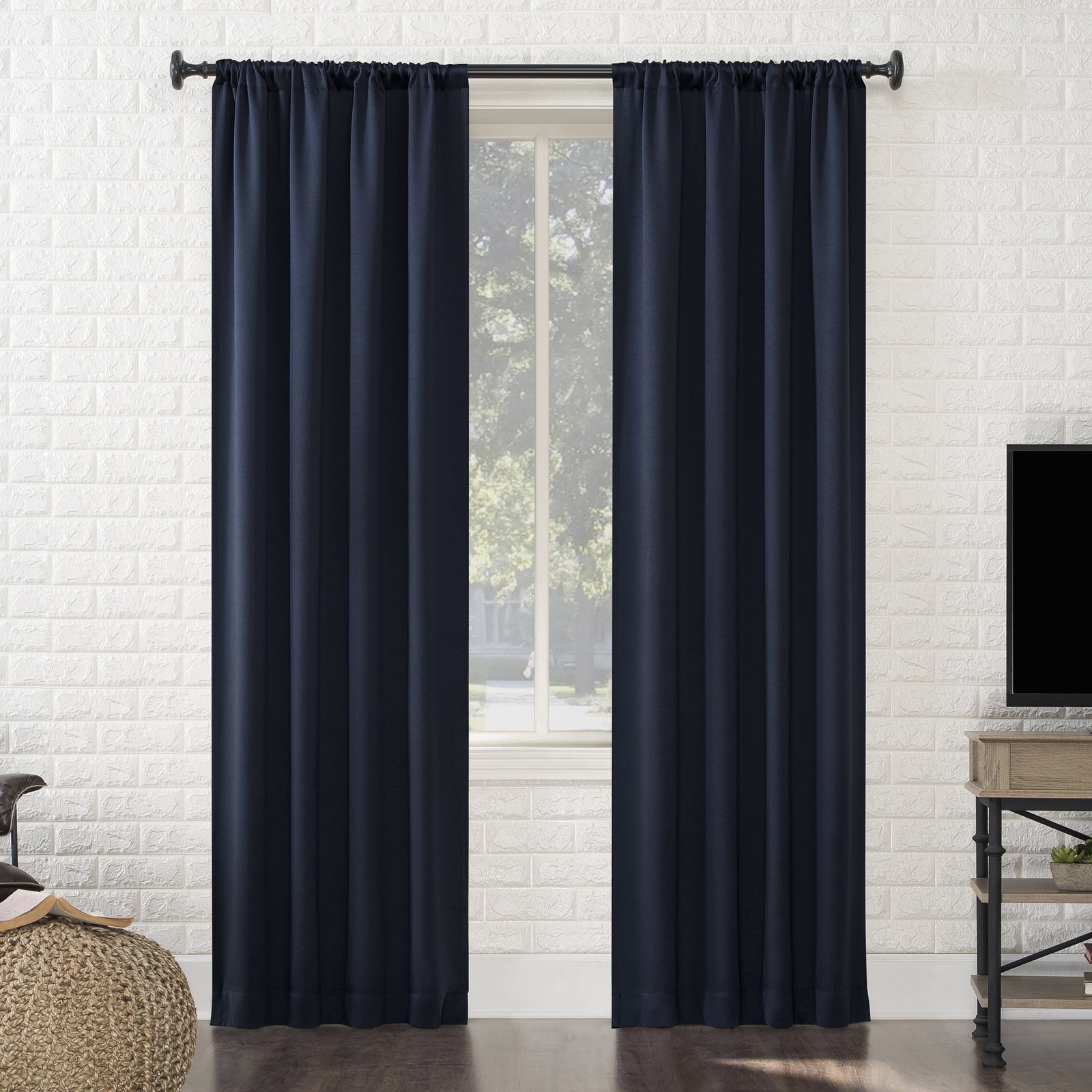 Avery 100% Blackout Rod Pocket Single Curtain Panel, Navy, 40"W x 84"L gallery