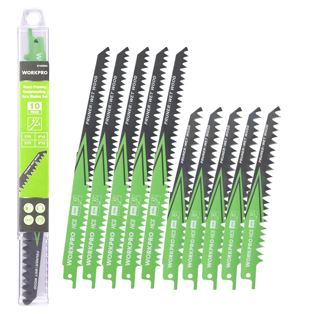 WORKPRO 6/9" Wood Pruning Reciprocating Saw Blades 10PCS 5 TPI Pruner Saw Blades