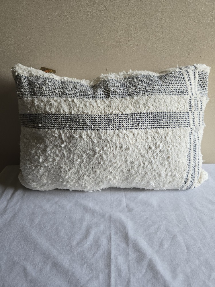 Devi Designs Woven Blue White Stripes Retangle Couch Throw Pillow 100% Cotton