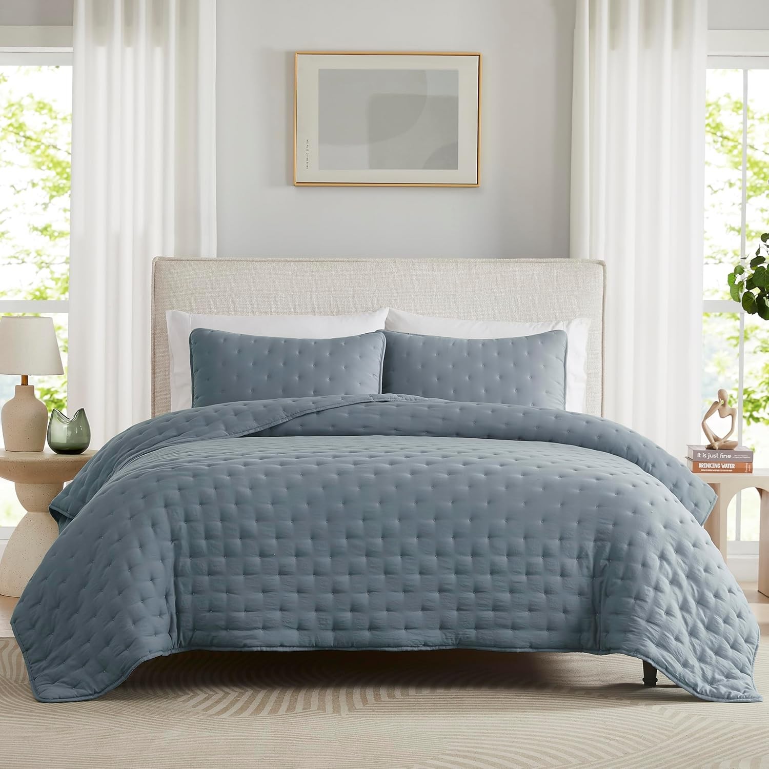 Dusty Blue Cloud California King Quilt Bedding Set with Pillow Cal King gallery