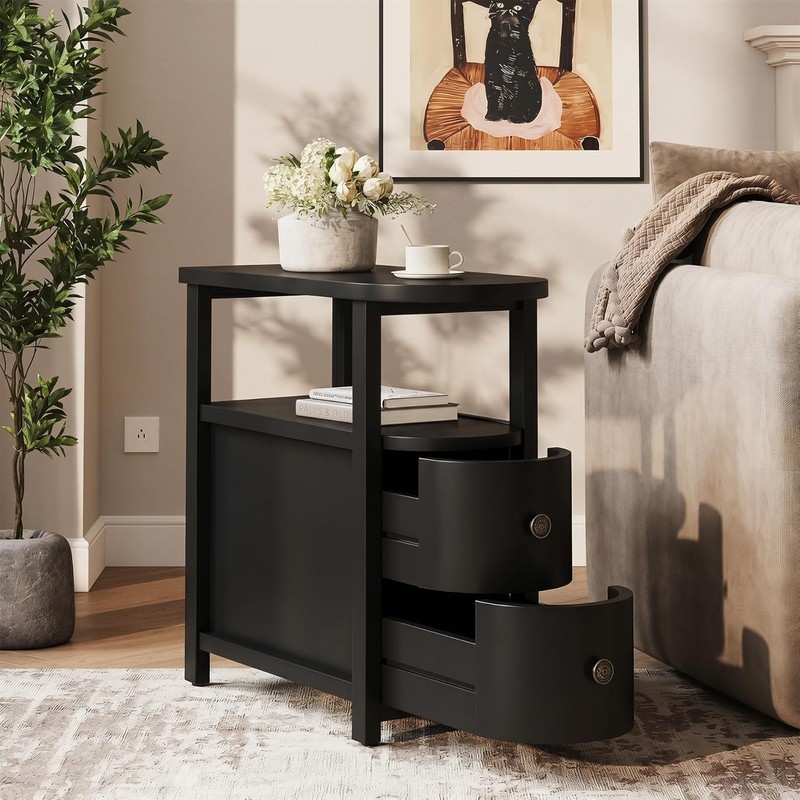 Solid Wood End Table with 2 Drawers&Open Shelf, No Assembly Required Side Table gallery