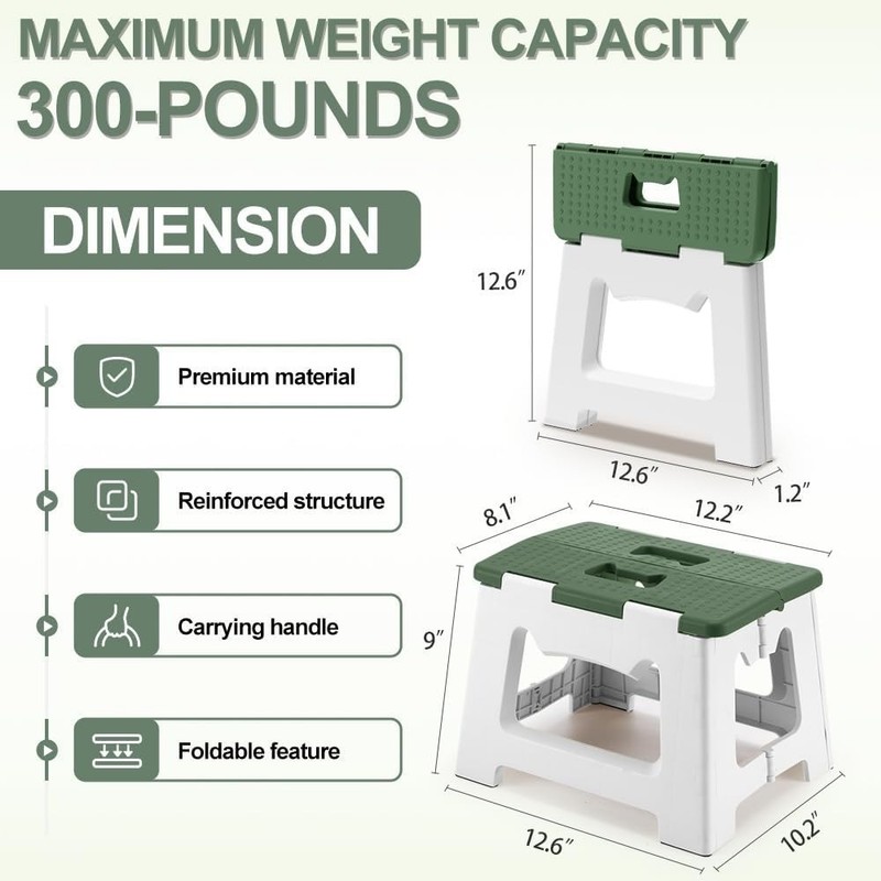 9'' Folding Step Stools for and Adults, Hold Up to 300 lbs, Portable gallery