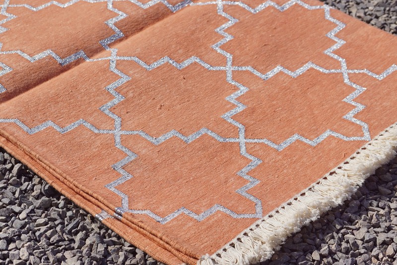 Rugmoda Cotton Terracotta Blue Lattice Geometric 4x6 ft Living Room Area Rug gallery