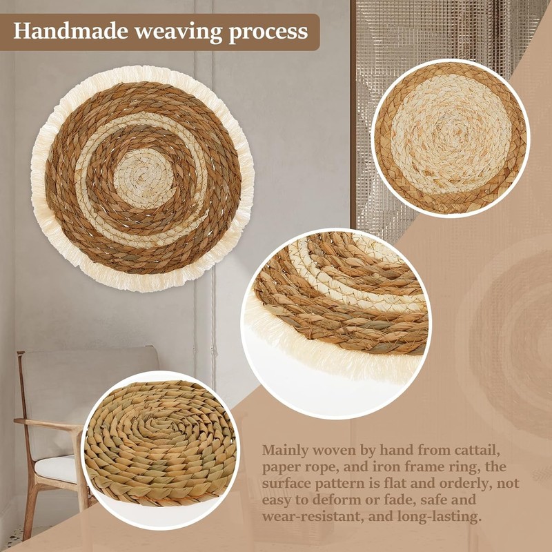 7Pack Boho Wall Basket Set Hanging Woven Wall Basket Decor Rattan Flat Round Wic gallery