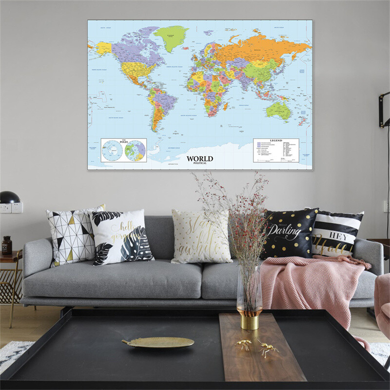 Map of the World Without Flags Map Wall Poster Prints Backdrop Office Decoration gallery