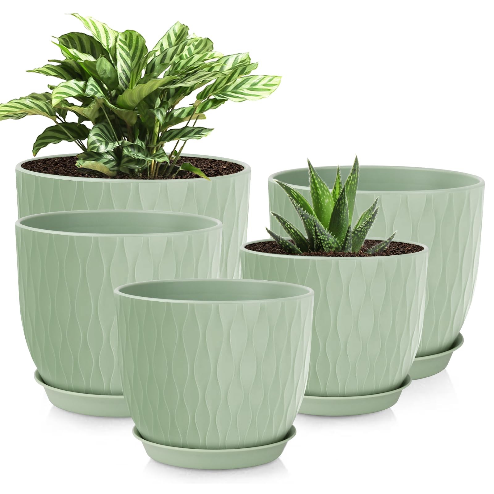 Plastic Plant Pots 10/9/8/7.5/7 inch Set of 5, Flower Planters with Drainage ... gallery