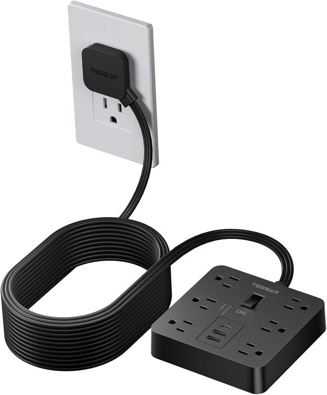 TESSAN Surge Protector Power Strip Flat Plug Extension Cord 5/15 Ft for Indoor gallery