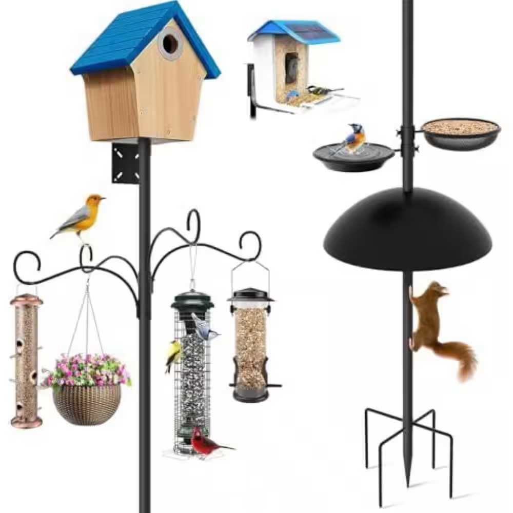 92 In. Heavy Duty Bird Feeder Pole Adjustable Birdhouse Stand with Squirrel Baff gallery