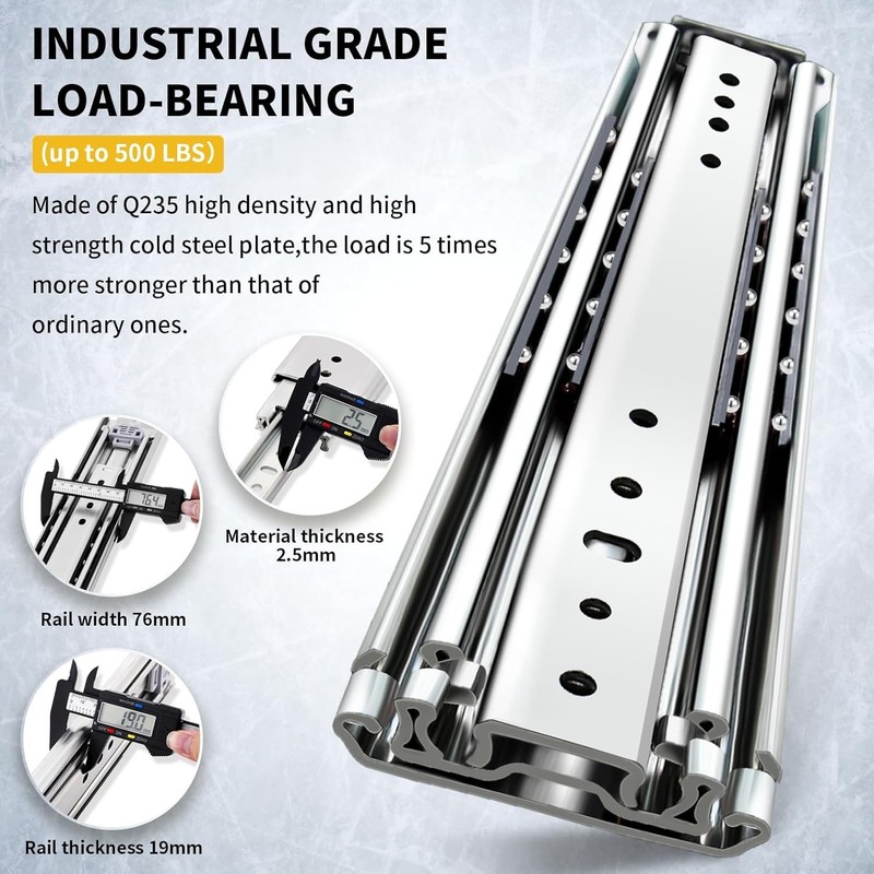 Heavy Duty Drawer Slides Full Extension Side Mount Ball Bearing Long Rails 34 in gallery