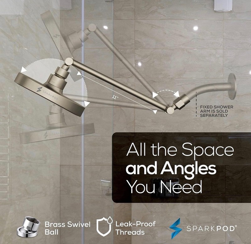 SparkPod Round Rain ShowerHead w Extension Arm - Height Adjustable High Pressure gallery