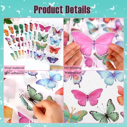 Wall Stickers - 8 Sheets 62 Pcs Watercolor Wall Decals Peel and Stick Butterfly gallery