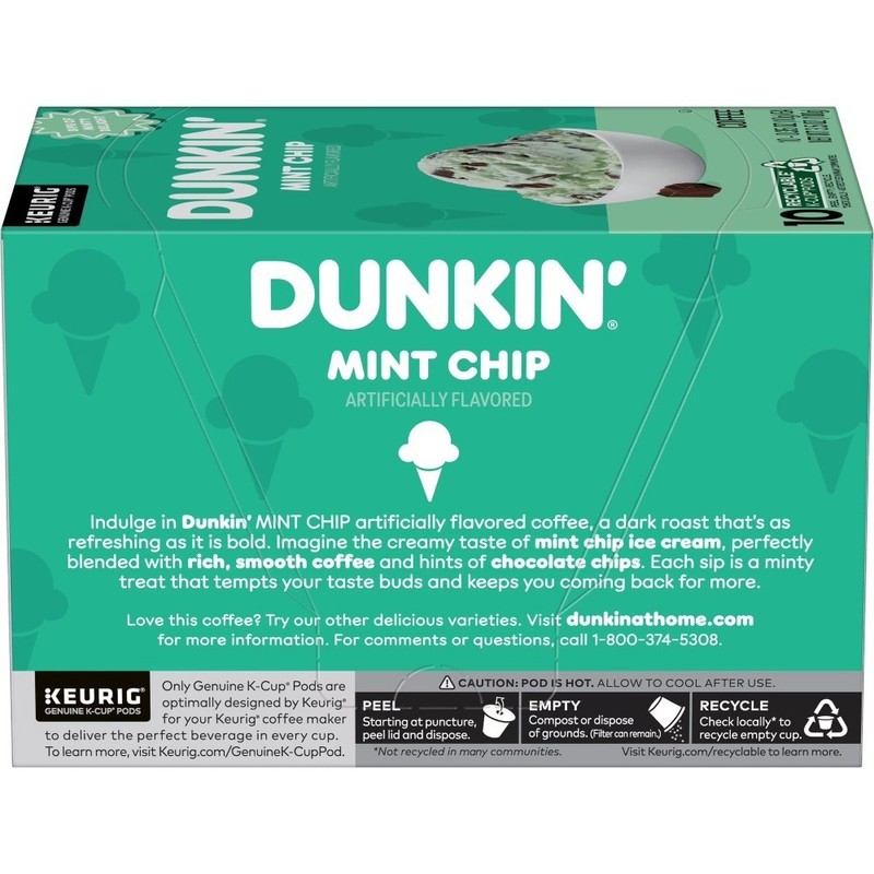 Dunkin’ Mint Chip Artificially Flavored Coffee, K Cup Pods, 10 Count Box gallery