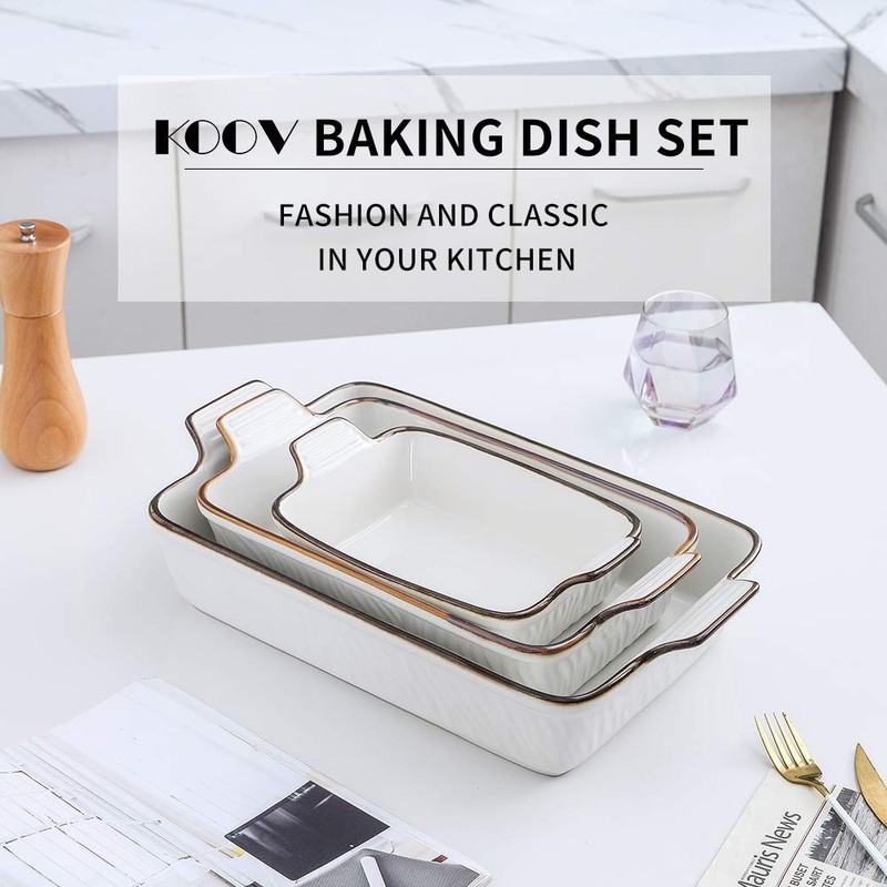 KOOV Bakeware Set, Ceramic Baking Dish 13"L x 9"W x 2.7"H, Pure White gallery