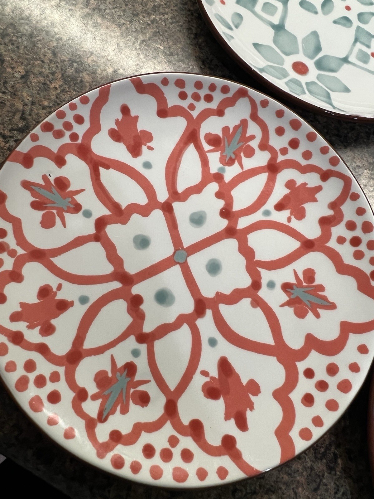Pier 1 Terracotta Salad Plates Set 4 Aqua Blue Coral Red gallery