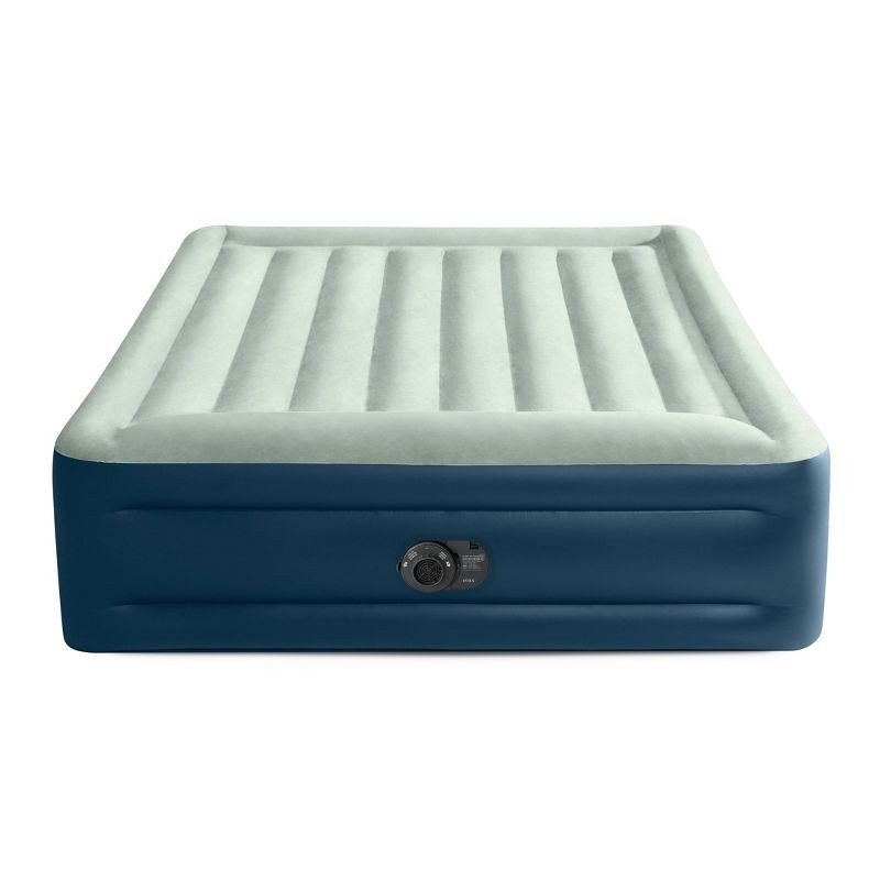 INTEX ELEVATED 18" PILLOW REST QUEEN AIR MATTRESS, INTERNAL PUMP, OFF-WHITE/BLUE gallery