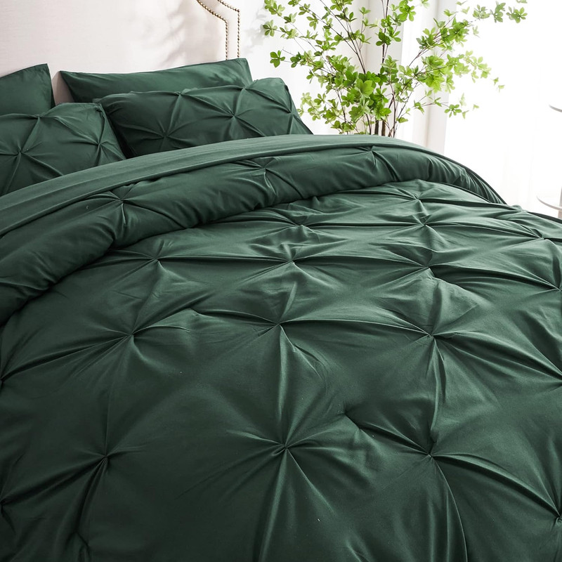 7Pc Dark Green Comforter Set Queen Size, Hunter Green Pintuck Bed in a Bag 7 Pie gallery