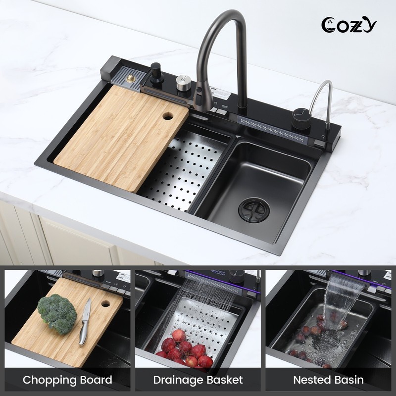 Cozy 29.5x17.7 Multifunctional Workstation Overmount Kitchen Sink Faucet Combo gallery