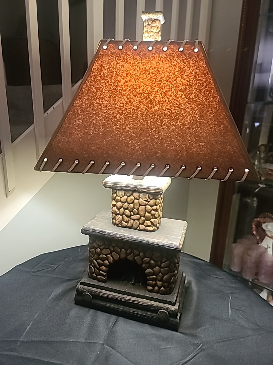 Stone Look Fire Place Cabin Lamp Flicker Flame Chimney Rustic Log Cabin Decor gallery