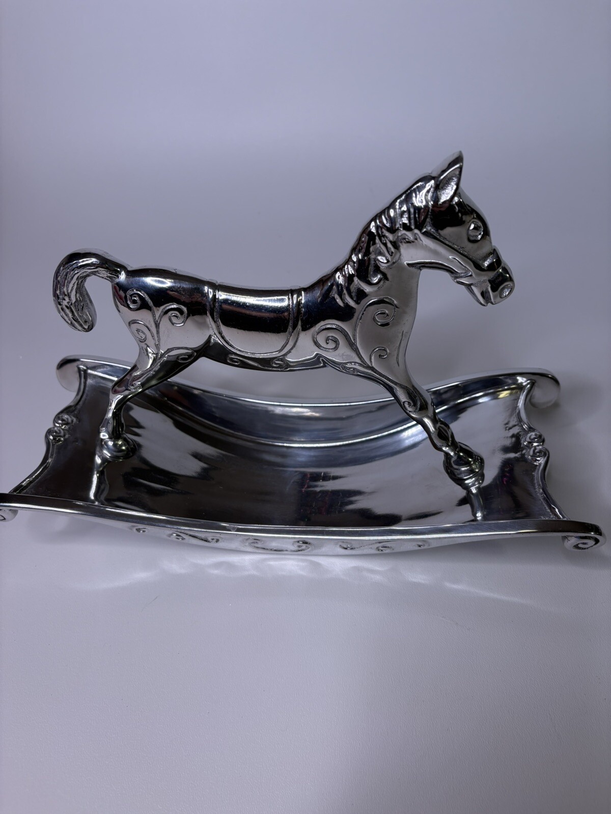 Mariposa Candy Dish Christmas Rocking Horse Metal Serving Tray 9”H x 14"W gallery