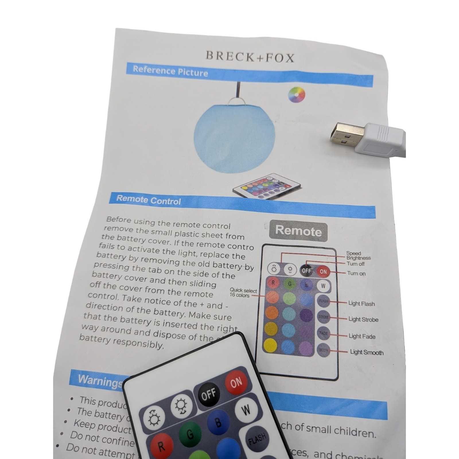 Breck + Fox RGB LED Light Replacement Remote Control and USB Power Cable Set gallery