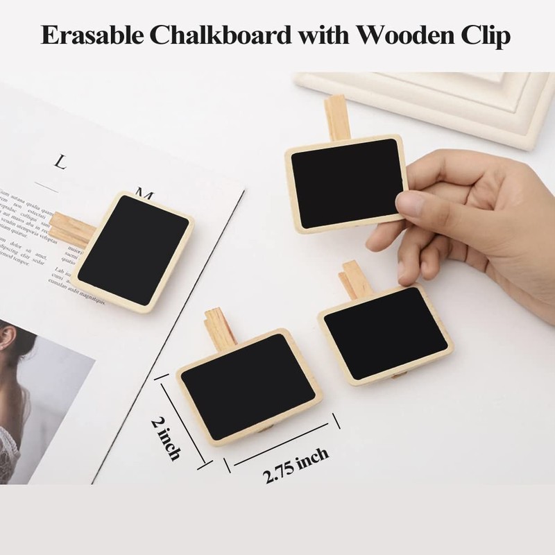 12 Mini Retangle Chalkboard Blackboard with Wooden Clip Message Board Signs a... gallery