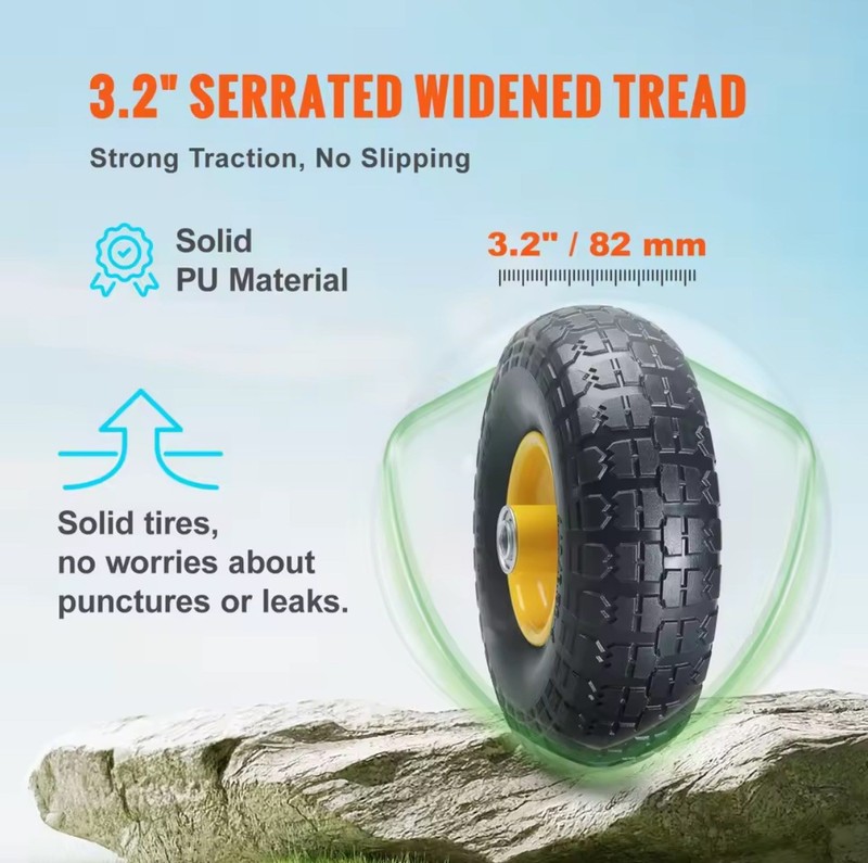 2pc 10" Solid PU Flat Free Tire Wheel 400lb Hand Cart Lawn Mower Run Flat gallery