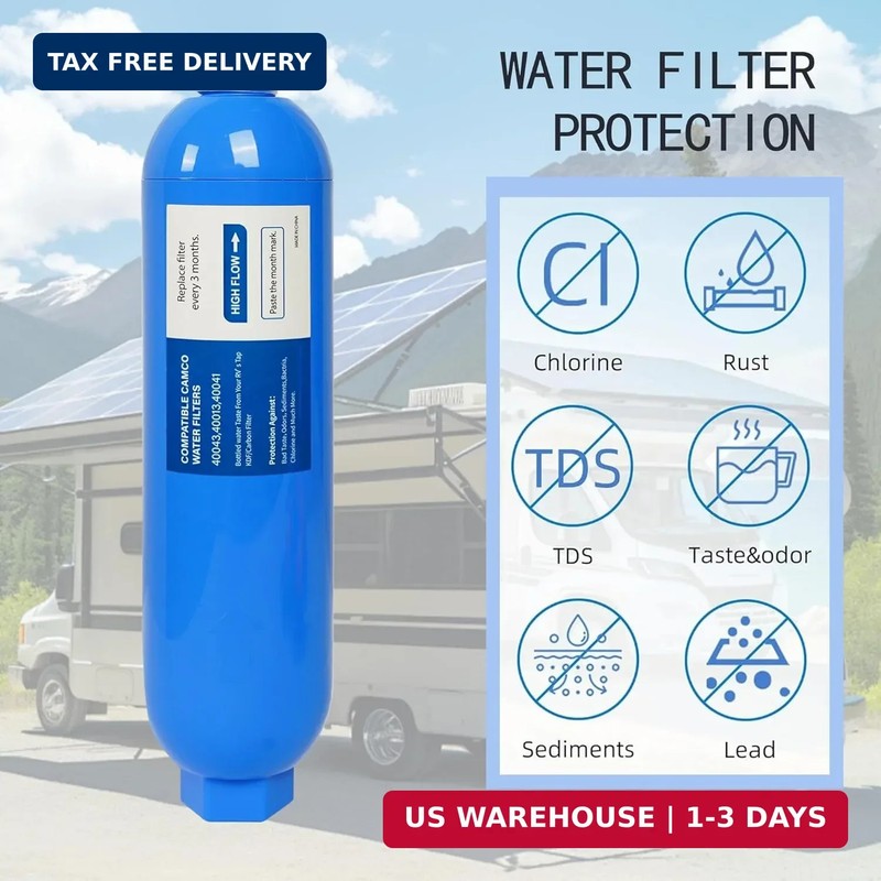 2 Pack RV Inline Water Filter with 2 Flexible Hose Protector, Reduce Bad Taste, gallery