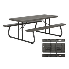 High Density Polyethylene Folding Picnic Table, 6 Feet Brown