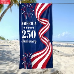 2D Flat, 2D Flat Style USA 250th Anniversary Commemorative Flag Beach Towel, –