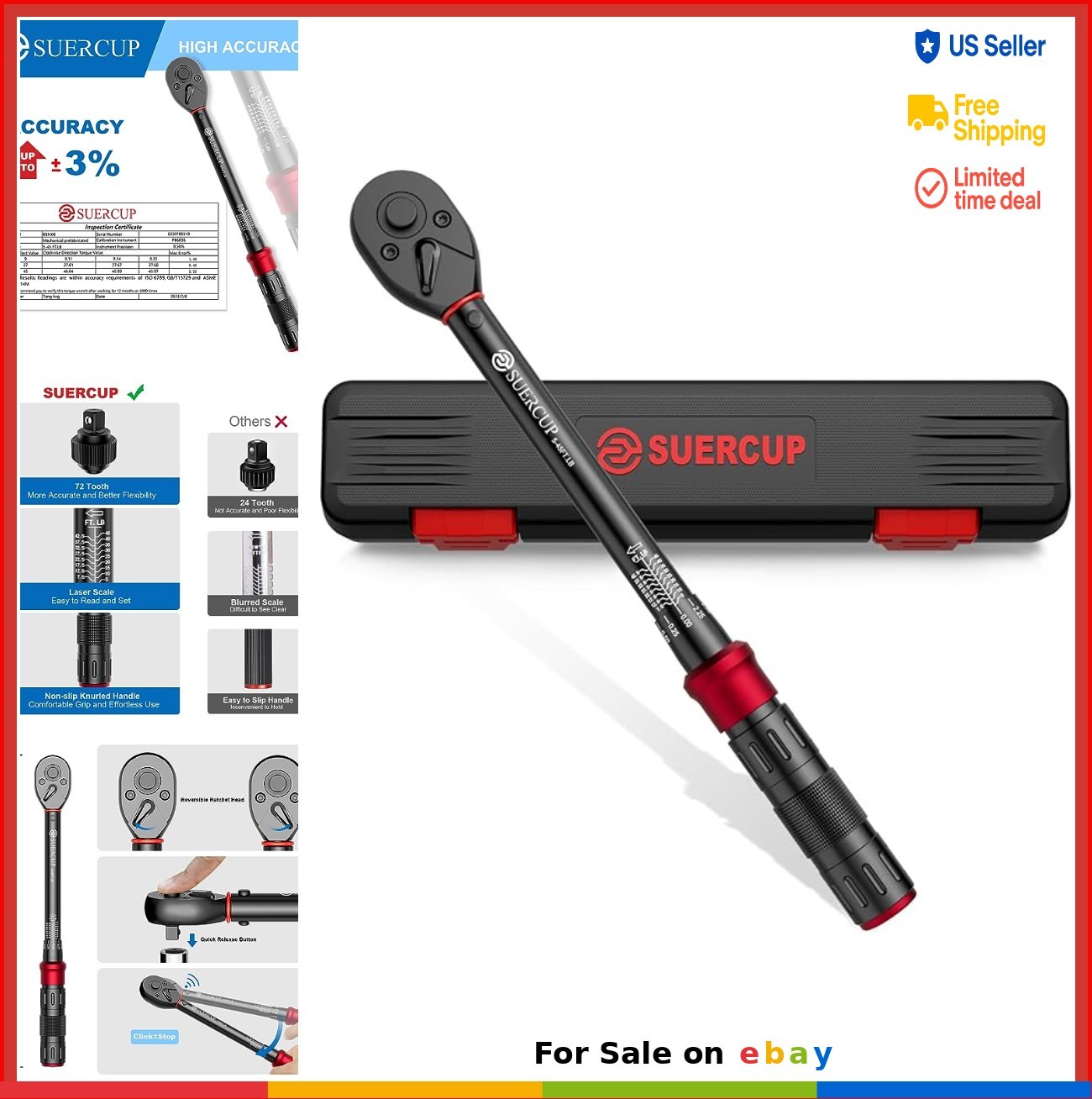 3/8 Inch Click Torque Wrench 5-45 Ft-Lb 72 Tooth Dual Direction Bike Motorcycle gallery