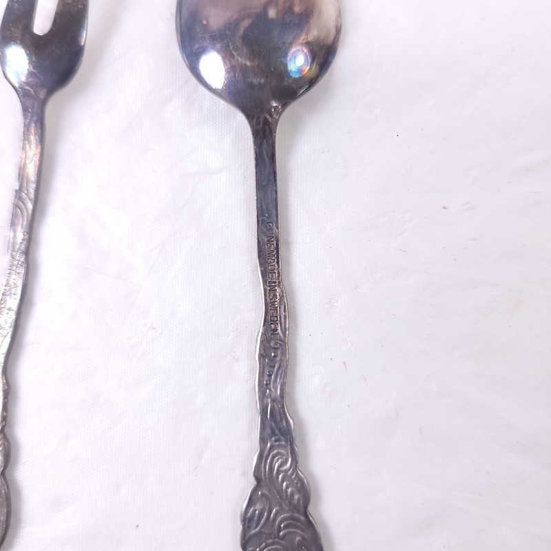 Sweden Silver Tone Fork Spoon Condiments Set Box gallery