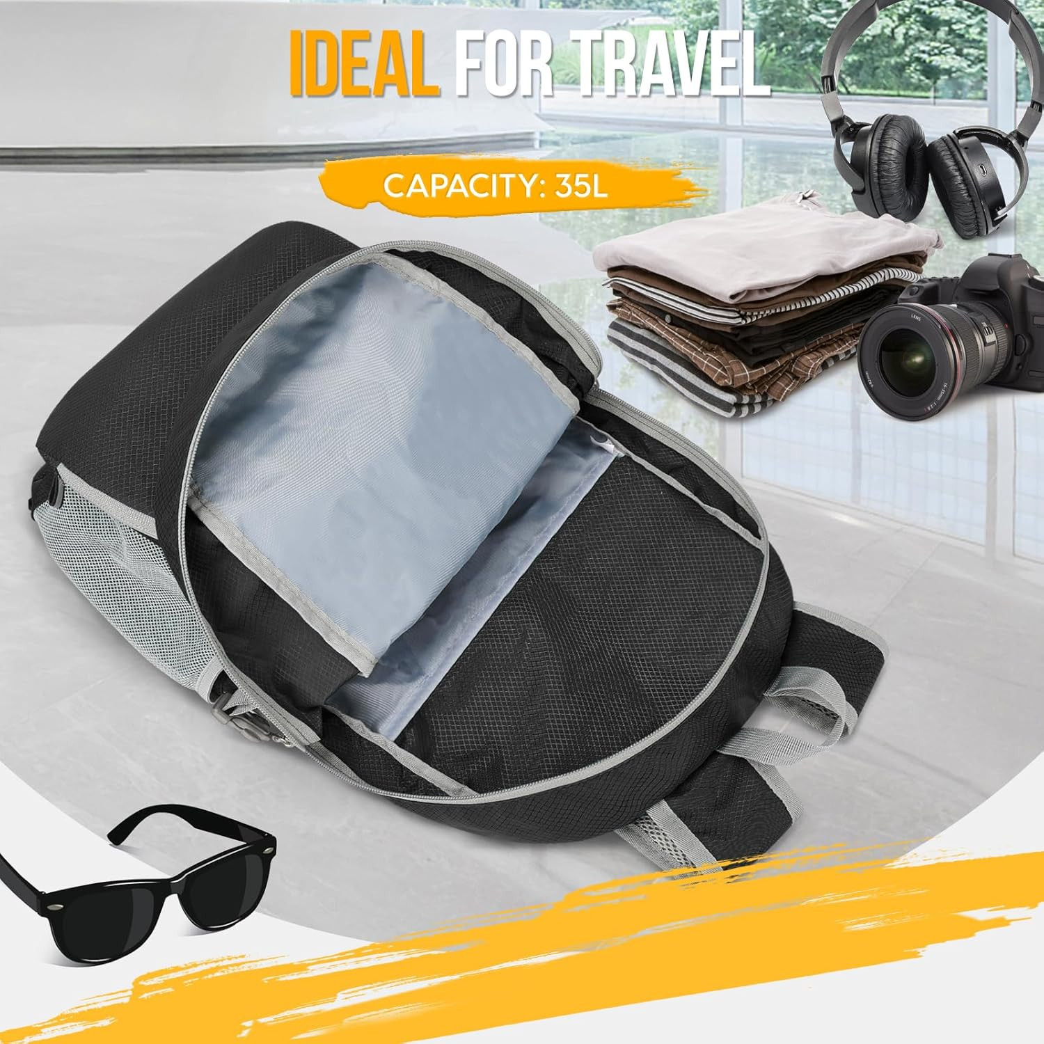 Lightweight Packable Backpack 35L, Light Foldable Backpacks Water Resistant Coll 3