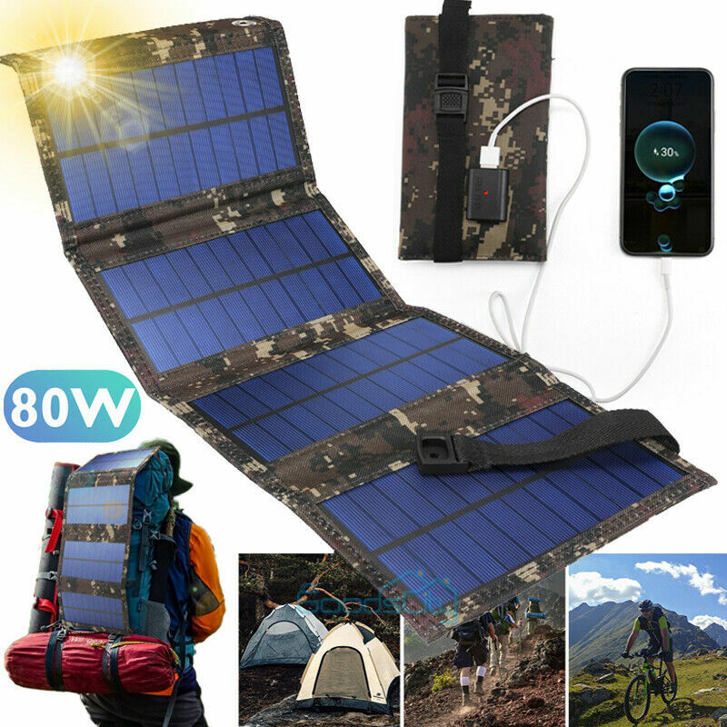 80W Solar Panel Kit USB 12V Battery Charger Folding Portable Power Bank IP65 US gallery