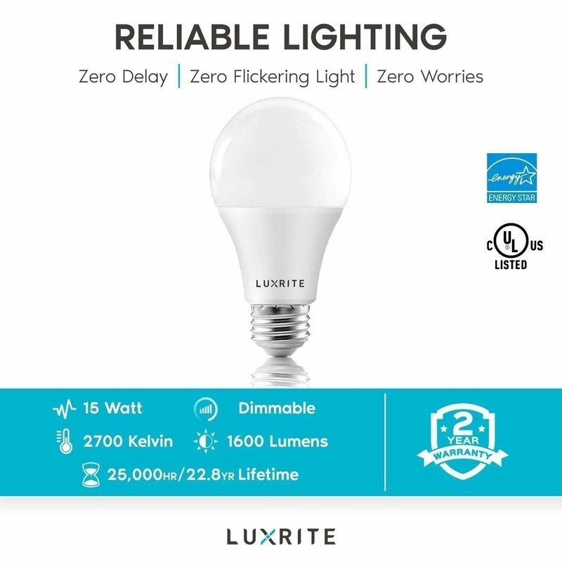 6x Luxrite A19 LED Bulb 100W Equivalent 2700K Enclosed Fixture Rated 1600lm E26 gallery