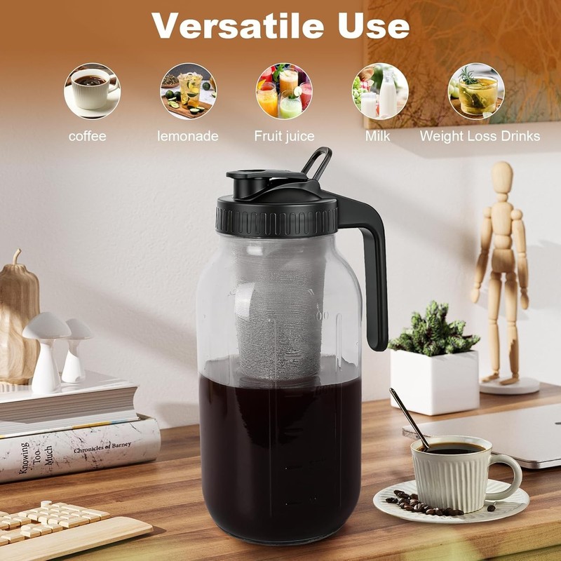 Cold Brew Coffee Maker Mason Jar Pitcher 64oz Iced Tea Lemonade Filter gallery