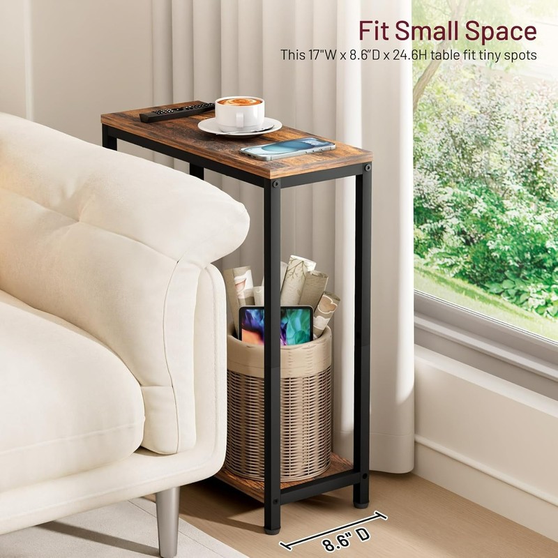 Narrow 2 Tier Side Table - Rustic Brown & Black for Small Spaces Elegance gallery