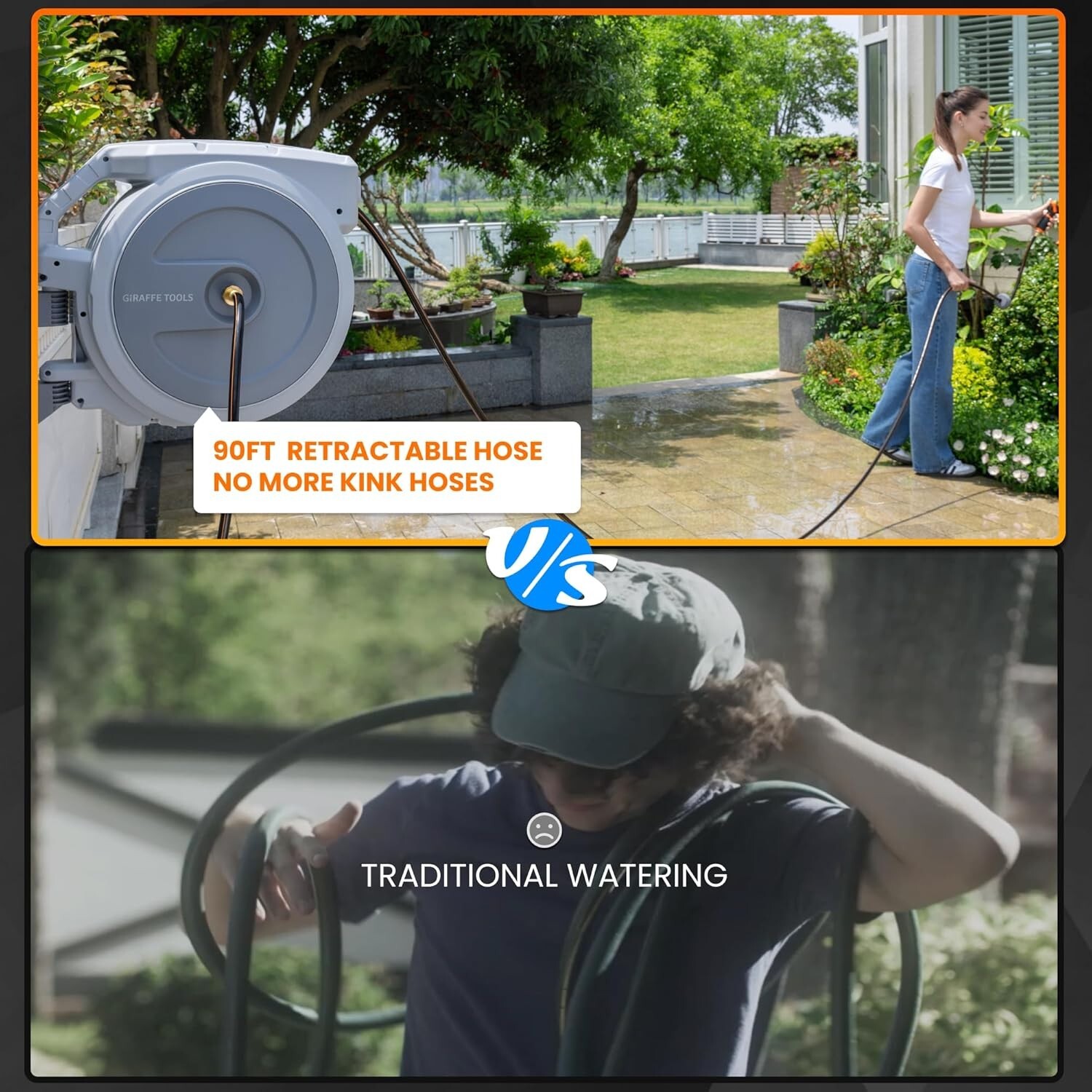 Giraffe Tools Garden Retractable Hose Reel Water Hose Reel Wall Mount, LightGrey gallery