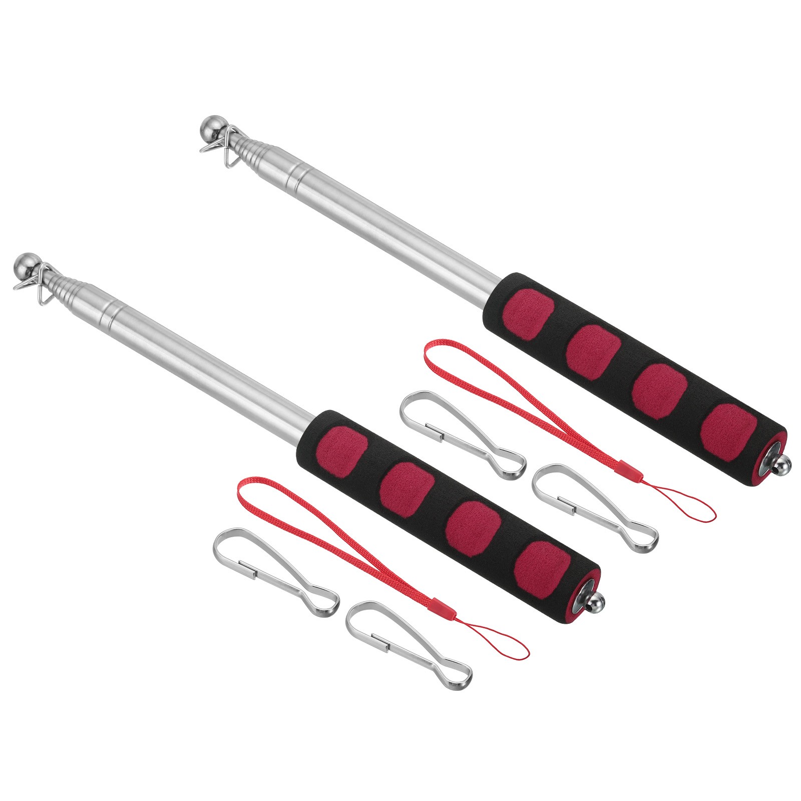 1.6M/5.2ft Telescopic Handheld Flagpoles,2Set Pointer Stick w Sponge Handle Red gallery