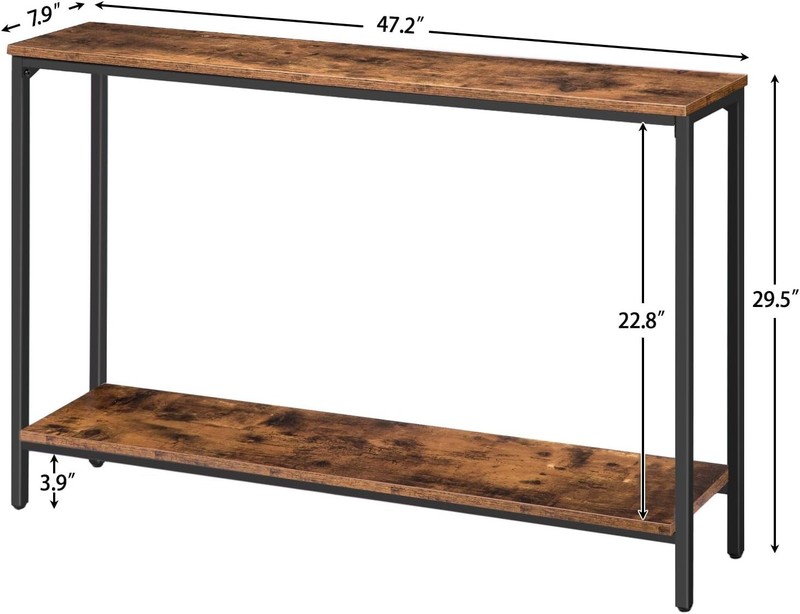 Narrow Console Table 47.2" Rustic Brown Black Metal Frame Entryway Sofa gallery